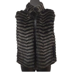 Chico's Women's Faux Fur Knit CardiganVest Black Gray Size 0